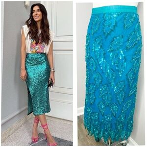 Teal vintage Sequin Skirt- PRELOVED -2X